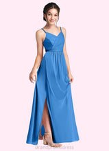 Load image into Gallery viewer, Stella Pleated Mesh Floor-Length Junior Bridesmaid Dress Blue Jay XXCP0022861