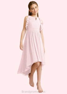 Elizabeth A-Line Ruched Chiffon Asymmetrical Junior Bridesmaid Dress Blushing Pink XXCP0022862