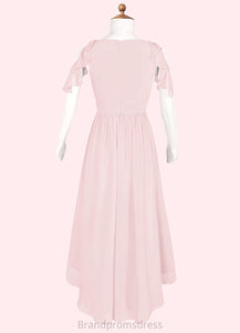 Elizabeth A-Line Ruched Chiffon Asymmetrical Junior Bridesmaid Dress Blushing Pink XXCP0022862