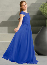 Load image into Gallery viewer, Ariana A-Line Pleated Chiffon Floor-Length Junior Bridesmaid Dress Royal Blue XXCP0022863
