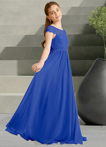 Ariana A-Line Pleated Chiffon Floor-Length Junior Bridesmaid Dress Royal Blue XXCP0022863