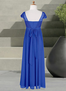 Ariana A-Line Pleated Chiffon Floor-Length Junior Bridesmaid Dress Royal Blue XXCP0022863