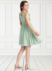 Aubrie A-Line Pleated Chiffon Mini Junior Bridesmaid Dress Agave XXCP0022864
