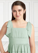 Load image into Gallery viewer, Aubrie A-Line Pleated Chiffon Mini Junior Bridesmaid Dress Agave XXCP0022864