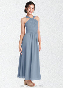 Anne A-Line Pleated Chiffon Ankle-Length Junior Bridesmaid Dress dusty blue XXCP0022866