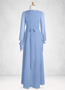 Shaylee A-Line Chiffon Floor-Length Junior Bridesmaid Dress with Pockets Steel Blue XXCP0022867