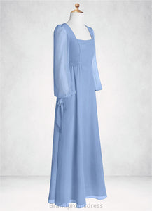 Shaylee A-Line Chiffon Floor-Length Junior Bridesmaid Dress with Pockets Steel Blue XXCP0022867
