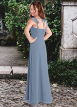 Load image into Gallery viewer, Elena A-Line Sweetheart Neckline Chiffon Floor-Length Junior Bridesmaid Dress dusty blue XXCP0022869
