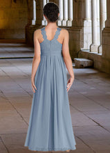 Load image into Gallery viewer, Lori A-Line Lace Chiffon Floor-Length Junior Bridesmaid Dress dusty blue XXCP0022871