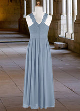 Load image into Gallery viewer, Lori A-Line Lace Chiffon Floor-Length Junior Bridesmaid Dress dusty blue XXCP0022871