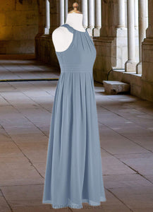 Lori A-Line Lace Chiffon Floor-Length Junior Bridesmaid Dress dusty blue XXCP0022871