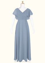 Load image into Gallery viewer, Ann A-Line Ruched Chiffon Floor-Length Junior Bridesmaid Dress dusty blue XXCP0022872