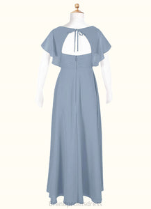 Ann A-Line Ruched Chiffon Floor-Length Junior Bridesmaid Dress dusty blue XXCP0022872