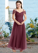 Load image into Gallery viewer, Krista A-Line Off the Shoulder Tulle Floor-Length Junior Bridesmaid Dress Cabernet XXCP0022873