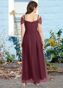 Krista A-Line Off the Shoulder Tulle Floor-Length Junior Bridesmaid Dress Cabernet XXCP0022873