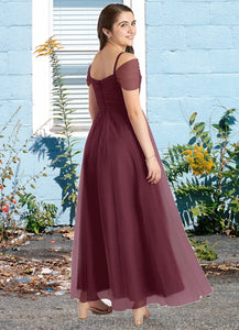 Krista A-Line Off the Shoulder Tulle Floor-Length Junior Bridesmaid Dress Cabernet XXCP0022873