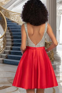 Lillian A-line V-Neck Short/Mini Satin Homecoming Dress With Beading Sequins XXCP0020569