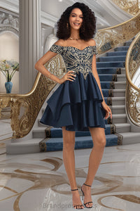 Avah A-line Off the Shoulder Short/Mini Satin Homecoming Dress XXCP0020562