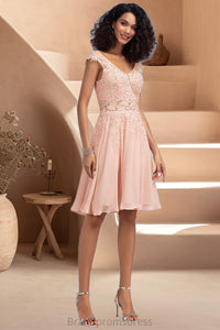 Jayleen A-line V-Neck Knee-Length Chiffon Lace Homecoming Dress With Beading XXCP0020565