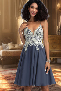 Lily A-line V-Neck Short/Mini Chiffon Homecoming Dress With Beading Sequins XXCP0020564