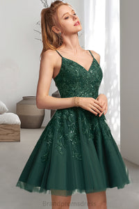 Araceli A-line V-Neck Short/Mini Tulle Homecoming Dress XXCP0020546