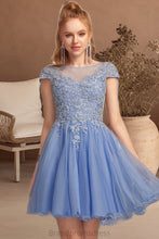 Load image into Gallery viewer, Kinsley A-line Scoop Short/Mini Tulle Homecoming Dress With Beading Appliques Lace XXCP0020547