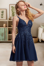 Load image into Gallery viewer, Valentina A-line V-Neck Short/Mini Tulle Homecoming Dress With Sequins XXCP0020548