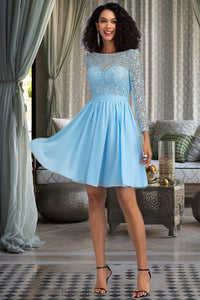 Kailyn A-line Scoop Short/Mini Chiffon Lace Homecoming Dress XXCP0020577