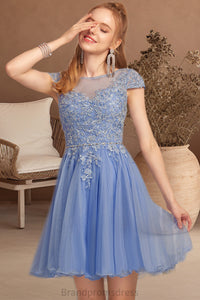 Kinsley A-line Scoop Short/Mini Tulle Homecoming Dress With Beading Appliques Lace XXCP0020547