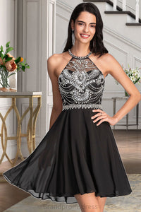 Jazmyn A-line Scoop Short/Mini Chiffon Homecoming Dress With Beading Sequins XXCP0020559