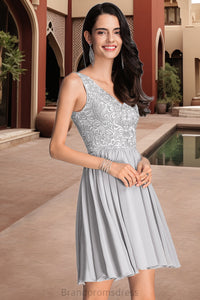 Hadassah A-line V-Neck Short/Mini Chiffon Lace Homecoming Dress With Sequins XXCP0020557