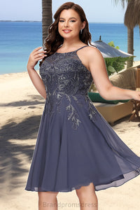 Kianna A-line Scoop Knee-Length Chiffon Homecoming Dress With Appliques Lace XXCP0020551
