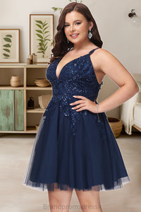 Valentina A-line V-Neck Short/Mini Tulle Homecoming Dress With Sequins XXCP0020548