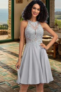 Lillianna A-line Scoop Knee-Length Chiffon Lace Homecoming Dress With Sequins XXCP0020571