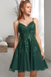 Araceli A-line V-Neck Short/Mini Tulle Homecoming Dress XXCP0020546