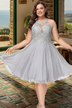 Load image into Gallery viewer, Lillianna A-line Scoop Knee-Length Chiffon Lace Homecoming Dress With Sequins XXCP0020571