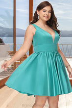 Load image into Gallery viewer, Kailee A-line V-Neck Short/Mini Satin Homecoming Dress XXCP0020570