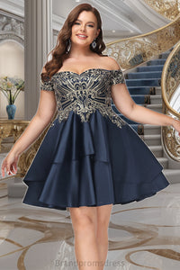 Avah A-line Off the Shoulder Short/Mini Satin Homecoming Dress XXCP0020562