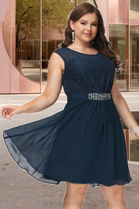Avery A-line Scoop Knee-Length Chiffon Lace Homecoming Dress With Beading Bow XXCP0020588