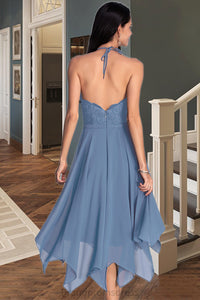 Peyton A-line Halter Asymmetrical Chiffon Lace Homecoming Dress XXCP0020561