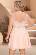 Load image into Gallery viewer, Jayleen A-line V-Neck Knee-Length Chiffon Lace Homecoming Dress With Beading XXCP0020565