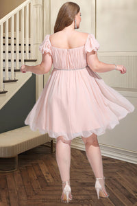 Martina A-line Square Short/Mini Chiffon Satin Homecoming Dress With Beading Bow Ruffle XXCP0020597