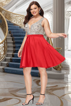 Load image into Gallery viewer, Lillian A-line V-Neck Short/Mini Satin Homecoming Dress With Beading Sequins XXCP0020569