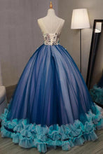 Load image into Gallery viewer, Ball Gown V Neck Sleeveless Appliqued Tulle Prom Dress, Hot Quinceanera Dresses