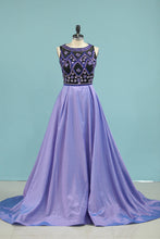 Load image into Gallery viewer, 2024 New Arrival Plus Size Prom Dresses A Line Scoop With Beading Taffeta