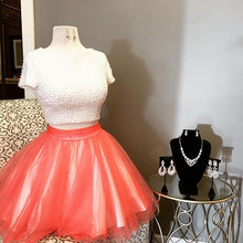Load image into Gallery viewer, Beading Short Annabelle Two Pieces Homecoming Dresses Sleeve Tulle Backless Jewel Short