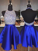 Load image into Gallery viewer, 2024 Halter Backless Short Prom Bria Homecoming Dresses Satin Dresses
