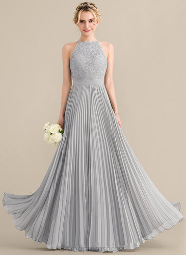 A-Line Prom Dresses Floor-Length Chiffon Pleated With Cameron Scoop Lace