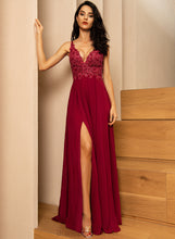 Load image into Gallery viewer, Floor-Length V-neck Anne Prom Dresses Chiffon A-Line Lace With Sequins