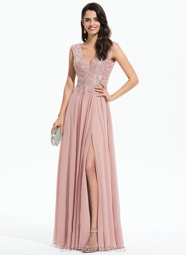 Ansley Chiffon V-neck Floor-Length Prom Dresses A-Line